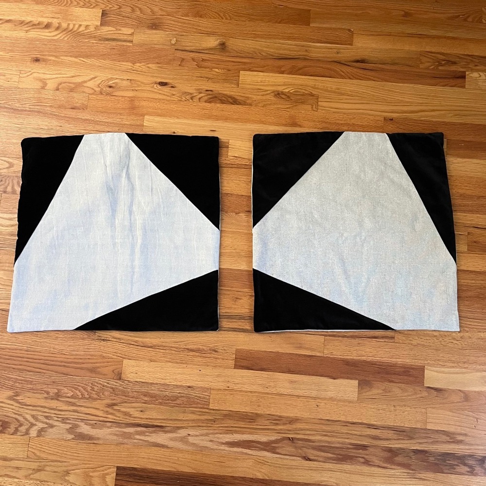 West Elm Pillow Covers 24x24 Cotton Linen Geometric Colorblock Set of 2 NWT